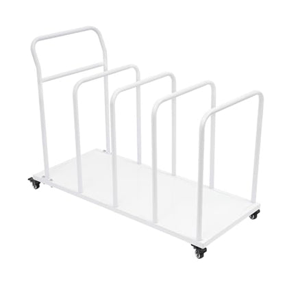 Carton Cart Stand, Carton Storage Rack with Caster Wheels & 4 Removable Divider Posts, Heavy Duty Cardboard Organizer Metal Cardboard Box Stand for Studio Supermarket Garage Warehouse Shop (White)