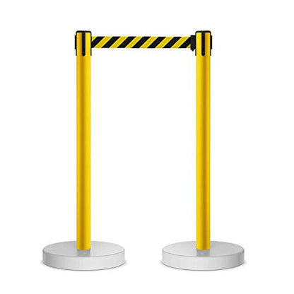 Crowd Control Warehouse - CCW Set of 2 Retractable Belt Barrier Stanchion, Water Fillable Base MSH630-11 Foot Belt, Black and Red Diagonal with Black PVC Plastic Post - color: Black and Red Diagonal, size: Black Post