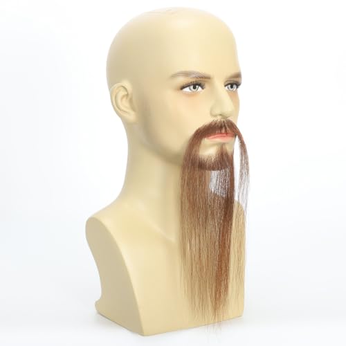Hand-Tied Human Hair Fake Beard and Mustache for Costumes and Theater | Hand-knotted human hair on lightweight lace creates natural-looking facial hair for costumes, cosplay, theater and film - color: Style 5--brown