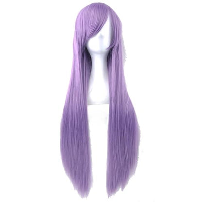 80cm Long Straight Natural Hair Cosplay Wigs with Bangs Colorful Halloween Costume Party Wig for Women (Purple) - color: Purple