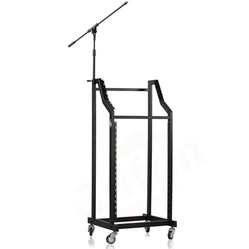 GRIFFIN Rack Mount Cart Stand & Top Mixer Platform 25U (Studio-XPRO Steel Series) – Rolling Music Booth Case Holder – Sound Stage Audio Equipment DJ Gear Display for Amplifier, Effects