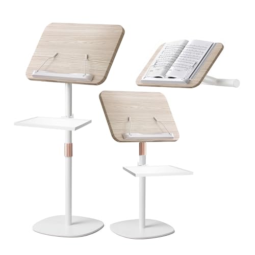 2-in-1 Wooden Music Stand, Floor & Tabletop Sheet Music Stand with Tray | Music Stand for Sheet Music 16.5"-51" Adjustable Height & Tilting Angle, Ideal for Violin, Guitar & Classroom (White) - color: white
