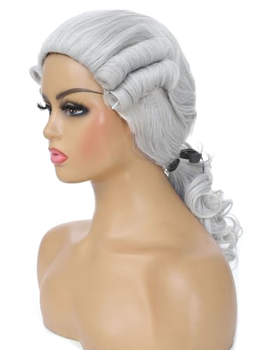Adequate Judge Colonial Wig for Women,Founding Father Costume,George Washington Costume,Revolutionary War,Halloween Costume Wig (Light Gray) - color: C-Light Gray