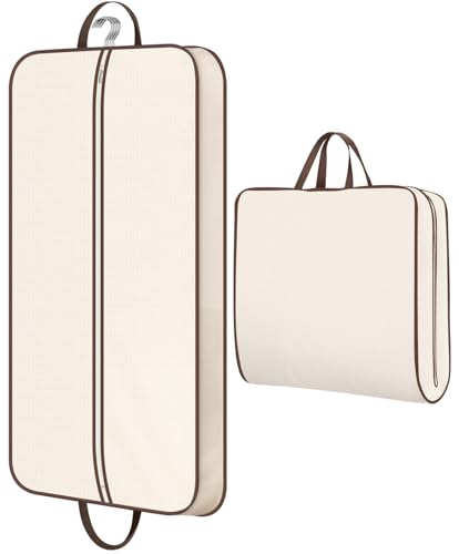MISSLO 43" Hanging Garment Bags for Travel for Women Heavy Duty Mens Suit Bag Travel Foldable Suit Cover Bags for Closet Storage for Coats, Jackets, Shirts, Clothes, Beige - size: 43