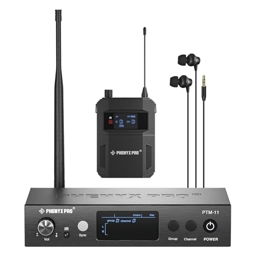 Phenyx Pro UHF Mono Wireless in-Ear Monitor System, Metal Wireless IEM System, Bodypack Receiver, 50 Adjustable Frequencies, Separate Outputs, 164ft Operation, Suitable for Band and Studio (PTM-11) - size: 1 receiver +1 transmitter