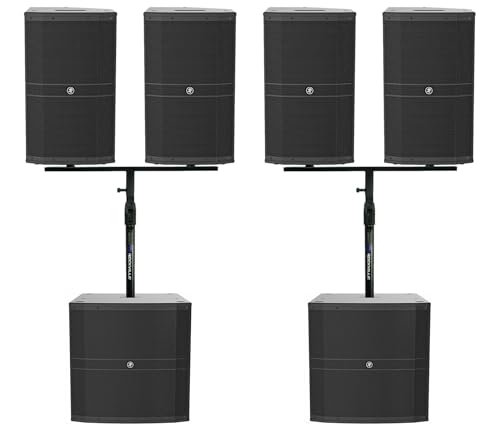 Audiosavings Bundle: Mackie DJ Package (4) DRM212-P 12" Passive Speakers Bundled with (2) Air Assist Mounts, (2) DP Mount for (2) 8" 10" or 12" PA Speaker Cabinets and (2) 18" Subs (10 Items)