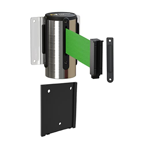 Montour Line WM115 Wall Mounted Retractable Belt Barrier with Standard Belt End, Removable Mount, Polished Stainless Steel Casing (8.5 ft Green Belt) - color: Green, size: 8.5 ft