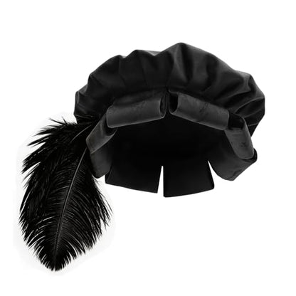 Renaissance Roll Hem Beret for Men Medieval Tudor Slit Hat with Feather Fantasy Costume Accessories - color: Black