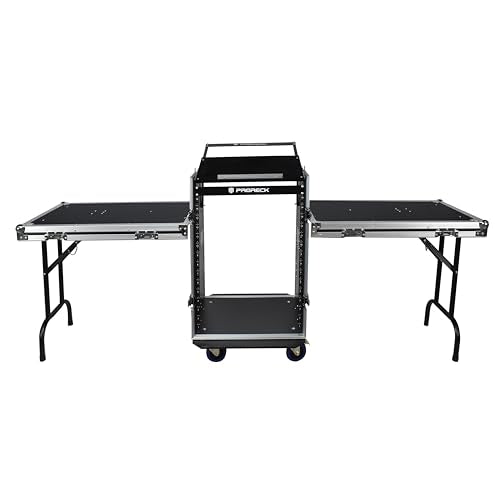 PRORECK 16U Rack/Road Case With Slant Mixer Top, Two Side Table And Casters, 20'' Rackable Depth, Plywood, 16U Installation Size, Pro Stage Performance. - size: 16U/2 Side Tables and Casters