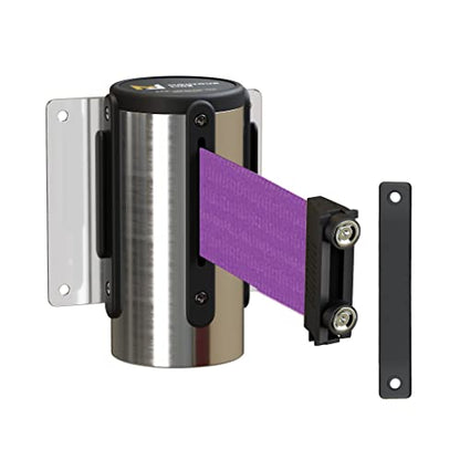 Montour Line WM115 Wall Mounted Retractable Belt Barrier with Magnetic Belt End, Fixed Mount, Polished Stainless Steel Casing (8.5 ft Purple Belt) - color: Purple, size: 8.5 ft