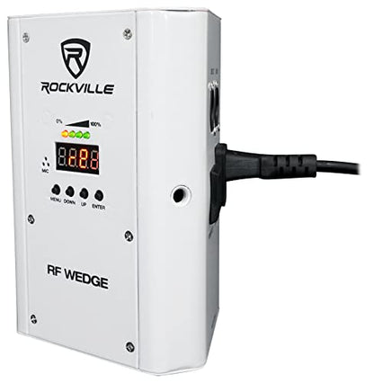 Rockville RF Wedge White RGBWA+UV Par Light Pair with DMX Controller | Rechargeable Battery, 7800mAh, 24-Hour Runtime, Wireless DMX, ROCKFORCE W2 192-Ch Controller, 2 RF Remotes, 3-items
