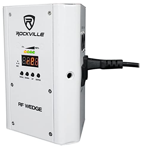 Rockville RF Wedge White Up Light 12-Pack with ROCKFORCE W4 Controller | 24-Hour Battery, 7800 mAh, RGBWA+UV, Wireless DMX, MIDI, 384 Channel, Sound Activated, 12 RF Remotes, DJ, 13-Items