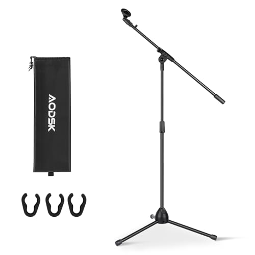 AODSK Deluxe Tripod Mic Stand with Boom Arm&Twist Clutch (Upgraded Version) | Boom Arm for Flexible Mic Placement,Twist Clutch for Quick Height Adjustment,Sturdy Tripod for Studio,Stage,Home Practice - style: Upgraded version