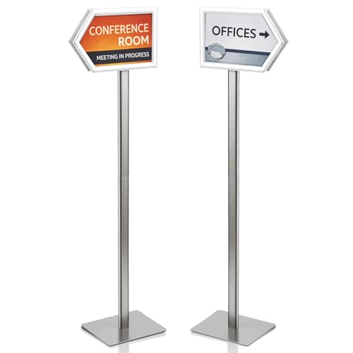 Moxweyeni 55'' Directional Arrow Sign Stand for Conference Room Office, Double Sided Aluminum Snap Frame Floor Sign Holder for 8.5 x 11 or 8.5 x 14 Posters, Wayfinding Signage for Lobby, Event, Hotel