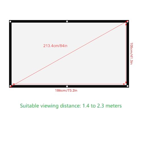 Projection Screens 40 in to 100in, Movie Projector Screen 16:9 4K Rear Front Movie Screen, Wrinkle Design, Widescreen for Movie Home Theater Cinema Office Video Game (84 inches) - size: 84 inches