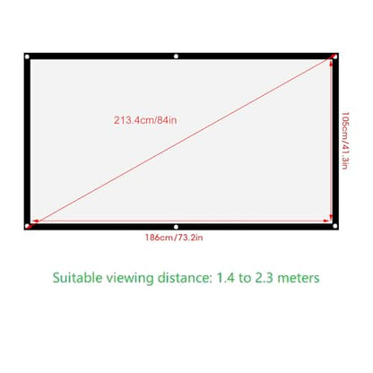 Projection Screens 40 in to 100in, Movie Projector Screen 16:9 4K Rear Front Movie Screen, Wrinkle Design, Widescreen for Movie Home Theater Cinema Office Video Game (84 inches) - size: 84 inches
