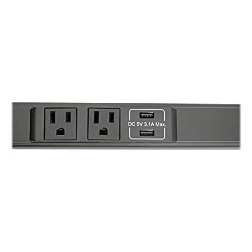 Tripp Lite 6 Outlet Power Strip with USB-A Charging (9.3A), NEMA 5-15R Outlets, 120V, 15A, 10 ft. Cord, 5-15P Plug, Black (PSC360610USBB) - style: 6 Outlet, 10ft Cord, USB