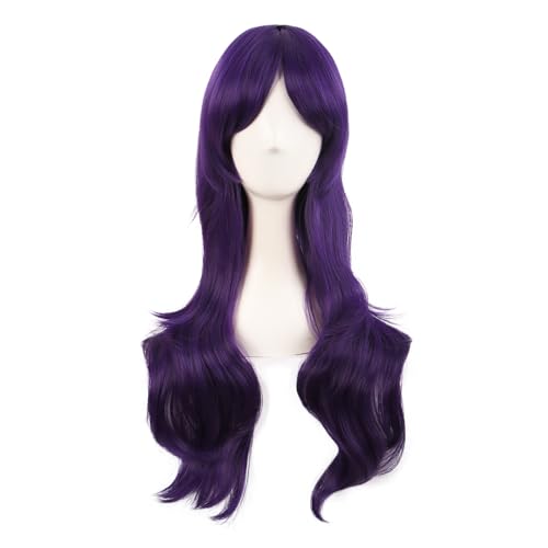 MapofBeauty 28 Inch Long Curly Hair Costume Cosplay Wig, Dark Violet | 70 cm Wig, Women, Side Bangs, Fashion - color: Dark Violet