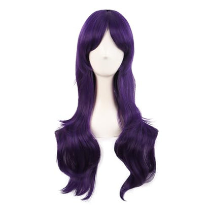 MapofBeauty 28 Inch Long Curly Hair Costume Cosplay Wig, Dark Violet | 70 cm Wig, Women, Side Bangs, Fashion - color: Dark Violet