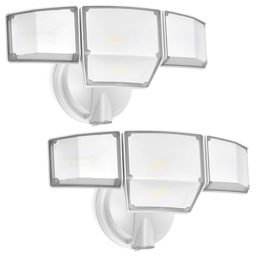 LUTEC 80W Dusk to Dawn Flood Lights Outdoor, 9000LM Super Bright LED Security Light with Photocell, IP65 Waterproof, 5000K Daylight, Hardwired 4 Heads Floodlight for Garage, Yard -2 Pack (White) - color: White, size: 2 Pack