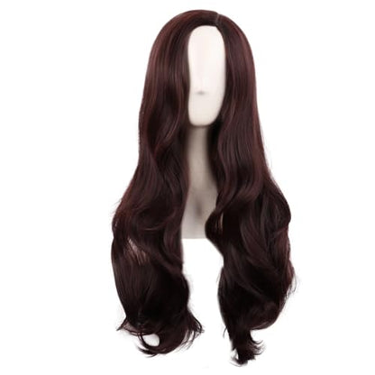 MapofBeauty 28 Inch Long Wavy Curly Side Bangs Party Hair Wig, Dark Brown | Synthetic fiber, 70 cm Cosplay Wig, Fashion - color: Dark Brown