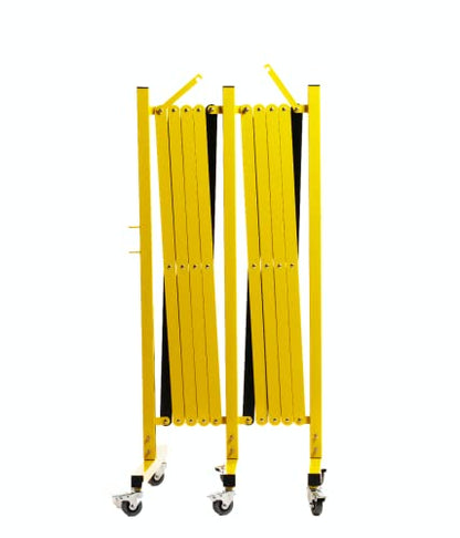 Trafford 11-Ft Expandable Metal Barricade, Mobile Barrier Gate, Red & White | Industrial Retractable Traffic Safety Fence with Locking Casters, Steel Frame and Aluminum Cross Members, Links Together. - size: 11 feet, Red and White
