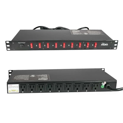 Tecmojo 9-Outlet Rack Mount Overloading Protection Circuit Breaker PDU, with Individual Switch 6ft Cord for IT and Network Racks and Cabinets - size: 9 Outlets/12A/Overloading Protection