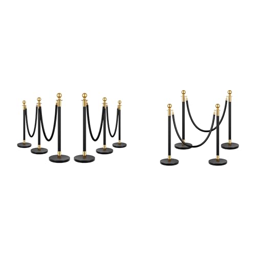 VIVOHOME Stainless Steel Stanchion Post Queue, Crowd Control Barriers w/Fillable Base for High-end Venues, Museums, Party Supplies (6 Pieces & 4 Pieces, Black and Golden)