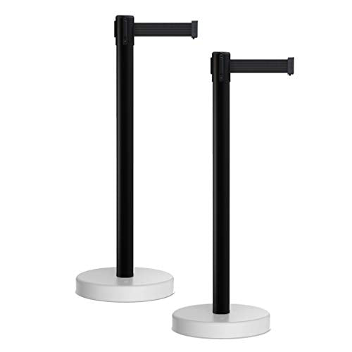 Crowd Control Warehouse - CCW Set of 2 Retractable Belt Barrier Stanchion, Water Fillable Base MSH630-11 Foot Belt, Black with Black PVC Plastic Post - color: Black, size: Black Post