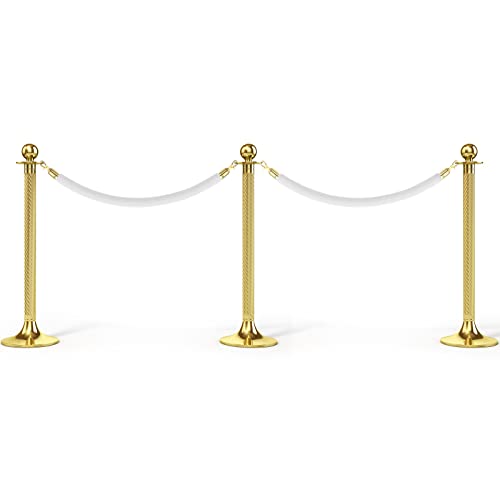 PATIKIL 4 Feet White Velvet Stanchion Rope, 2 Pack Crowd Control Barrier Rope with Snap Hooks for Posts Stands Queue Divider of Hotel Theater, Golden - color: White, size: 4 Feet