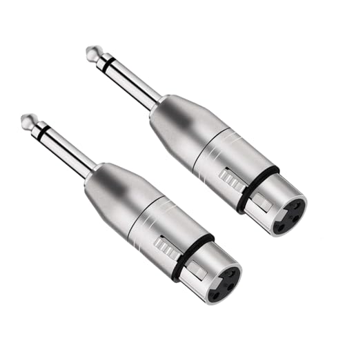 Unbalanced XLR Female to 1/4 Inch TS Mono Male Adapter, 2 Pack | Nickel-Plated Metal Housing with EMI/RFI Shielding, Low-Noise Signal Transmission for Mixer, Microphone & Amplifier - style: 1/4 inch TS Mono Male to XLR Female Adapter