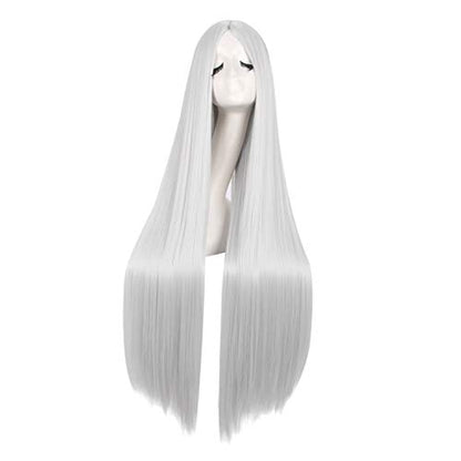 MapofBeauty 40 Inch Carve Long Straight Cosplay Anime Costume Wig, Silver - color: Silver