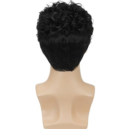 Mens Curly Wigs Black Short Wig Synthetic Heat Resistant Costume Wig Mens Daily Cosplay Party Halloween - color: C-Black