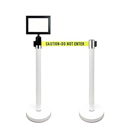 Retractable Stanchion, 6 SPECIALTY Posts + Signframe, 36" Ht, 78" Special Event & Holiday Theme Belt + Bonus Replacement Cassettes + Wall Receiver (WHT Post/Caution Belt) - color: Wht Post/Caution Belt