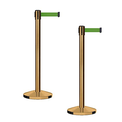 CCW RBB-100 Retractable Belt Barriers, 2-Pack, Green Belt/Satin Brass Posts - color: Green, size: 7.5 Foot