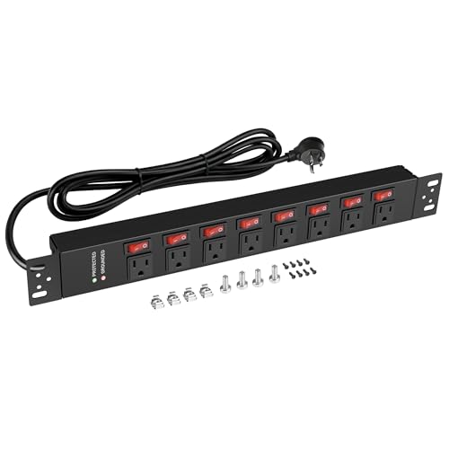 Jgstkcity Rack Mount PDU Power Strips,8 Outlet Surge Protector,Individual Switches,1.5U Rackmount Server Racks,14AWG Heavy Duty Extension Cord,2700J,15A 125V 1875W (Standard Power Cord, 6 FT Cable) - size: 6 FT Cable