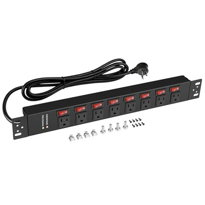 Jgstkcity Rack Mount PDU Power Strips,8 Outlet Surge Protector,Individual Switches,1.5U Rackmount Server Racks,14AWG Heavy Duty Extension Cord,2700J,15A 125V 1875W (Standard Power Cord, 6 FT Cable) - size: 6 FT Cable