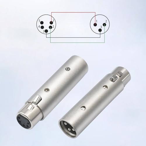 2Pack XLR-M 3 Pin to XLR-F 5 Pin Adapter, 3 Pin Male to 5 Pin Female DMX Gender Changer, Microphone Adapter with Secure Locking for DMX& Pro Audio - color: 5Pin F to 3Pin M