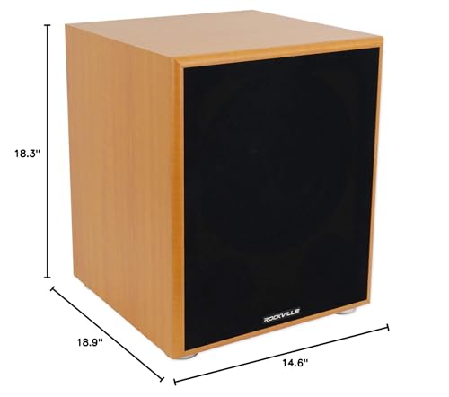 Rockville Rock Shaker 12 Wood 800W Peak/400W RMS Powered Home Theater Subwoofer 4 Ohm, Deep Bass, MDF Enclosure, RCA/High-Level Inputs, for Movies and Music - color: Classic Wood