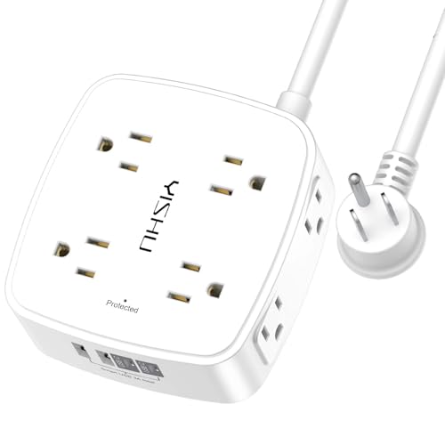 3Ft Surge Protector Power Strip - 8 Widely Outlets with 4 USB Ports, 3 Side Outlet Extender with 3 Feet Extension Cord, Flat Plug, Wall Mount, Desk USB Charging Station, ETL, White - color: White, size: 3 Ft