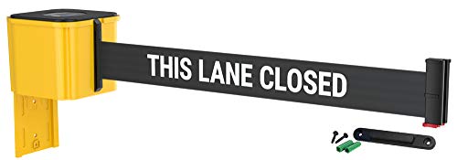 Wall Mount YLW Retracta-Belt 15' This Lane Closed Belt Barrier | WM412 Series, Retractable Belt Wall Mounted Crowd Control Barrier with Receiving End - color: Yellow Case w/ This Lane Closed Belt, size: 15' Belt
