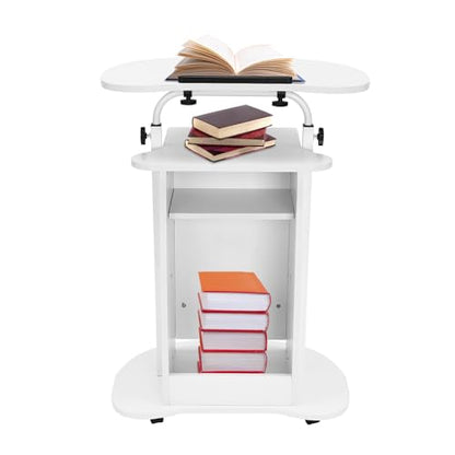 Portable Podium Stand, Mobile Height Adjustable Church Classroom Lecture Teacher Speaker Presentation Stand Concert Podium Standing Desk Laptop Holder (White) - color: White