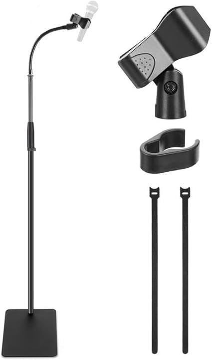 Pyle Square Base Gooseneck Microphone Stand with Mic Clip - Heavy Duty, Height Adjustable, 49.20" to 76.38”, Solid Die-Cast Base, Studio & Concert Use, Universal 5/8'' Adapter, Cable Clip Included