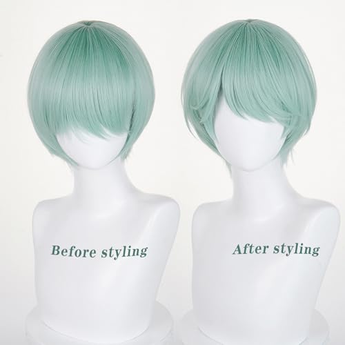 Mint Green Short Cosplay Wig for Adult Trendy Layered Bob Cut High-Temperature Synthetic Fiber for Halloween Costume Party Daily Wear - color: Mint Green