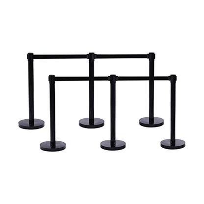 4pcs Heavy Duty Crowd Control Stanchion, Stanchion Post with 6.5 Foot Retractable Belt, Stainless Steel Black Stanchions Set Retractable Barrier Belt, 2.9 Ft Tall