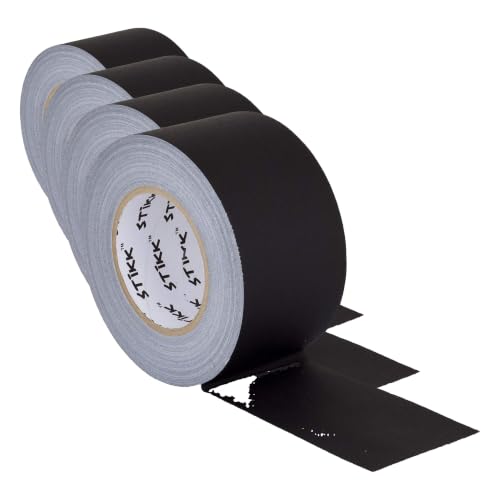 STIKK Gaffer Tape - Black Gaffers Tape - 3 inch x 60 yards - Pro Gaff Tape for Staging Work - Grafting Tape for Filming, Photography, Radio - Effective Heavy-Duty Water Resistant Gaff Tape (Pack of 4) - color: Black, size: 3 inch (Pack of 4)