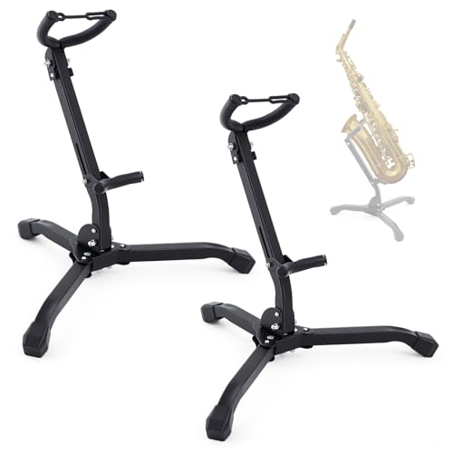 2 Pcs Alto Tenor Folding Saxophone Stand, Saxophone Holder Rack - style: Floor Stand Style