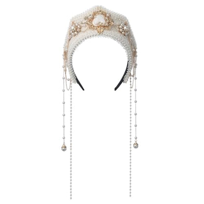 BPURB Women Tudor French Hood Headband Renaissance Anne Boleyn Hat Elizabethan Headwear Halloween Costumes - color: White