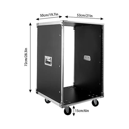 Rolling Network Rack, 16U Portable Metal Studio Rack Cabinet with 220Lbs Capacity, Open Cabinet AV Rack Stand with Wheels & Handles, for Computer Chassis, Mixer, Voice Amplifier