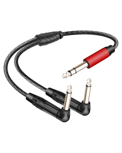 Guitar Cable 1/4 inch TRS Stereo to Right Angle Dual 1/4 inch TS Mono Insert Cable,Stereo Y Splitter Cable,6.35mm TRS Male to 90 Degree Dual 6.35mm TS Male Audio Cord(1.64FT/0.5M) - style: 6.35 TRS to 90 Dual 6.35 TS(1.64FT/0.5M)